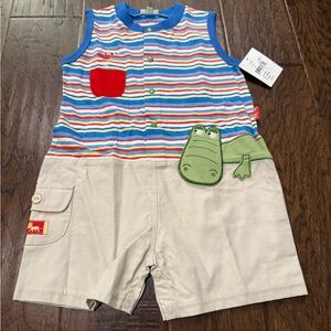 Le Top Blue Striped Romper 24m NWT